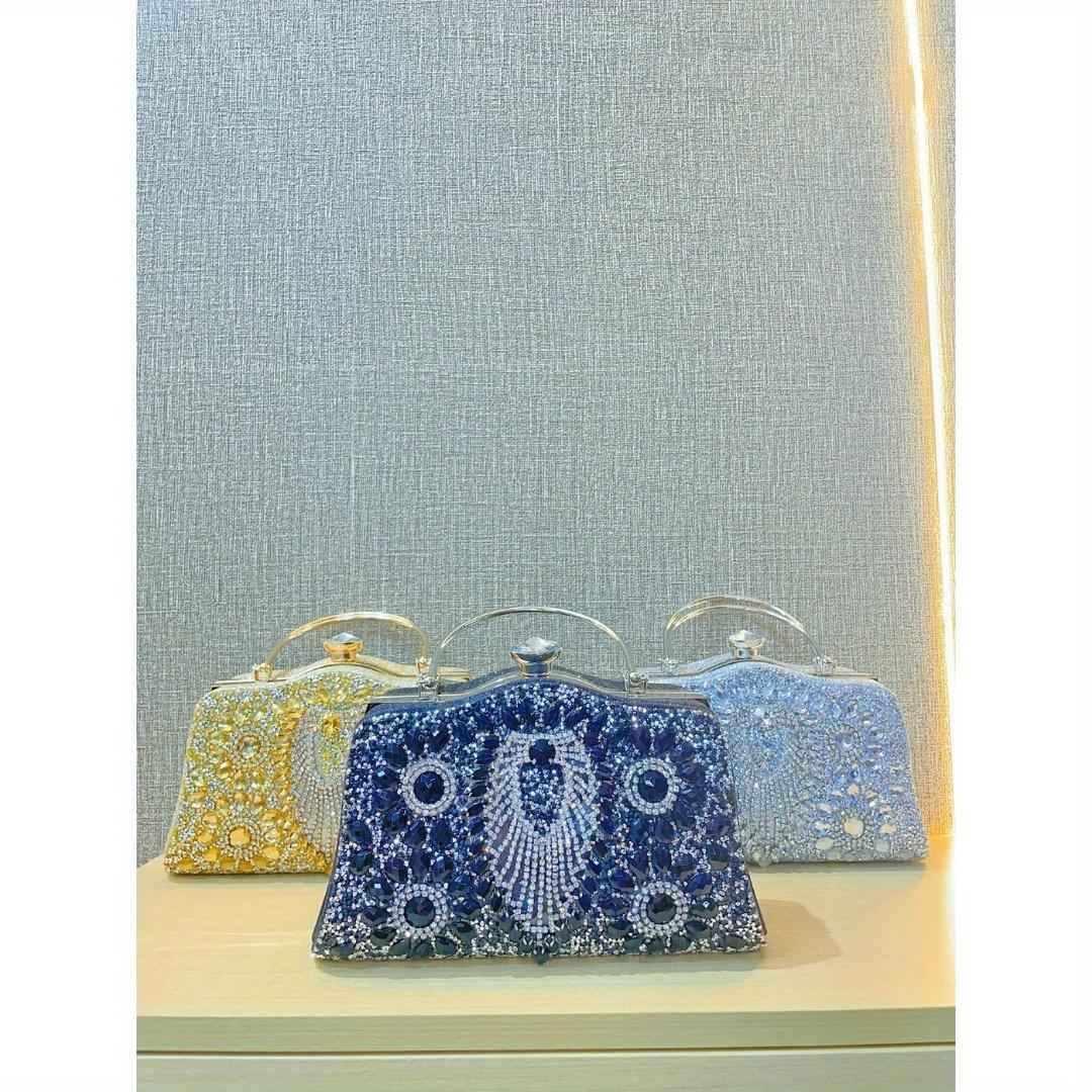 Nightout Bag with Diamond Inlaid Metal Handle - Large Evening Clutch Purse for Ladies Banquet, Single Shoulder & Crossbody Carry