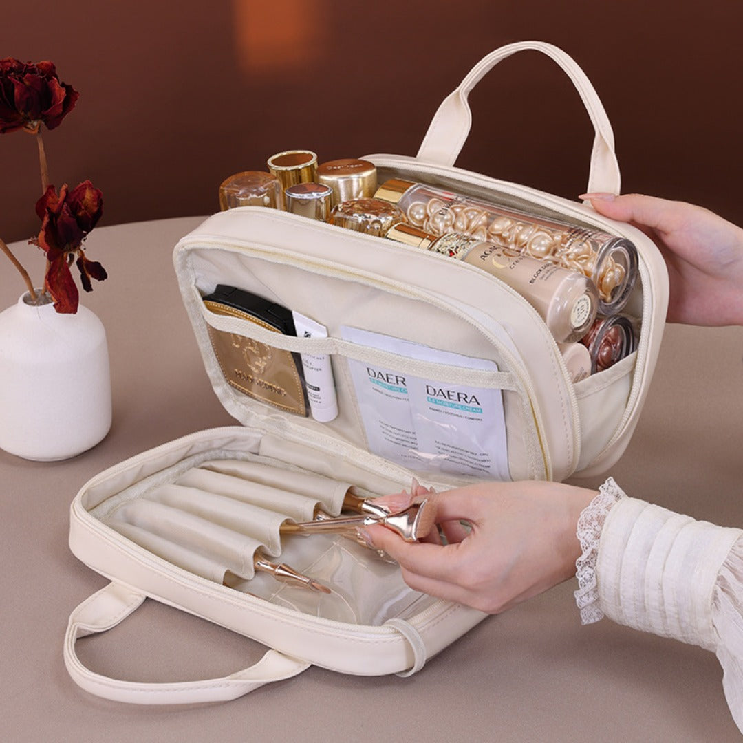 Double layer portable cosmetic bag, large capacity portable cosmetic storage bag, makeup bag organizer,Makeup bag with compartments, -dropshippingabc.com