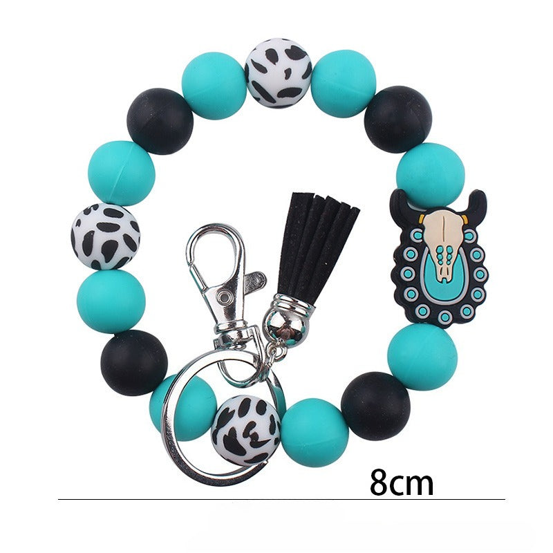 Silicone Beaded Keychain Wristlet Key Ring Bracelet Cute Car Key Chain Holder for Women Girls -dropshippingabc.com