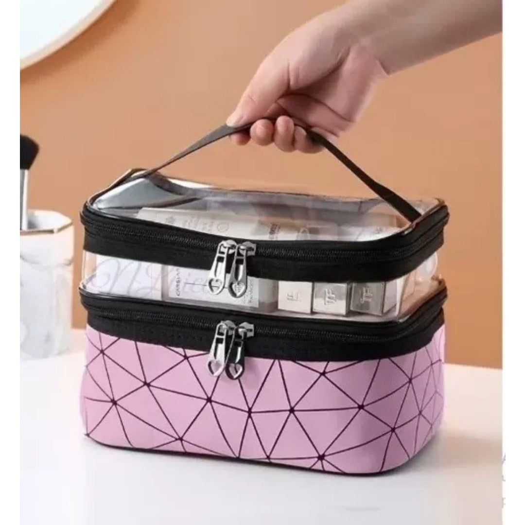 Clear Double-Layer Cosmetic Bag - Large Waterproof Makeup & Toiletry Organizer for Travel, Gym, College -dropshippingabc.com