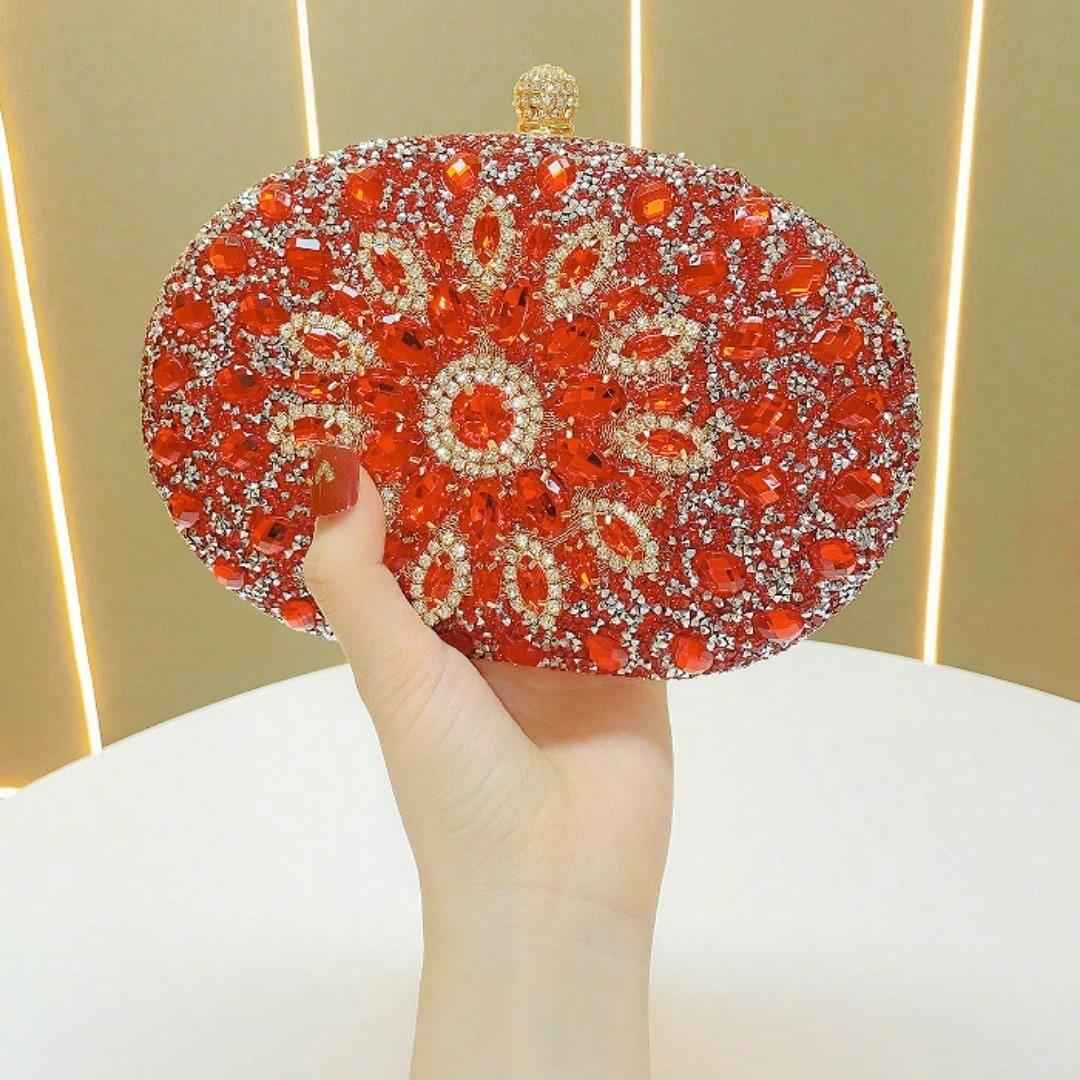 Elegant Oval Clutch Purses For Women Evening Bag Nude Purse Luxury Handbag Bride Wallet Glitter Multicolor Rhinestone Bags