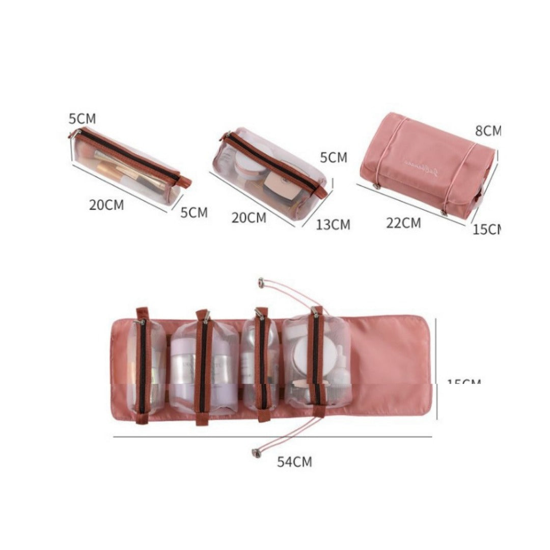 4-in-1 Convertible Makeup Bag - Large Capacity Travel Toiletry Organizer with Detachable Compartments -dropshippingabc.com