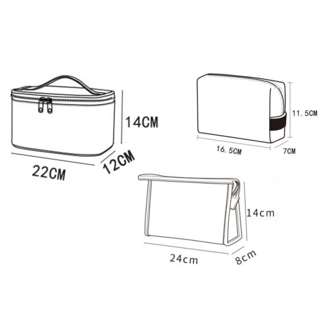 3-Piece Large Capacity Makeup Bags Set - Waterproof PU Cosmetic Organizer for Gym, College, Travel -dropshippingabc.com