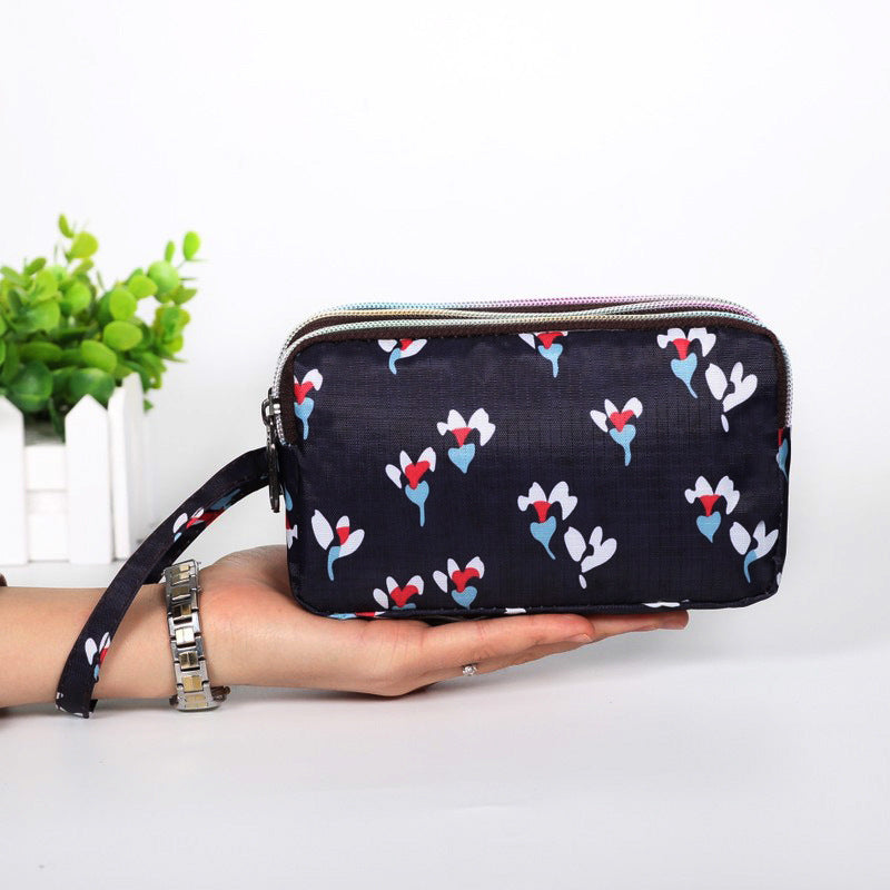 Floral Printed Fabric Wristlet Wallet for Women - Double Zipper Clutch with Wrist Strap