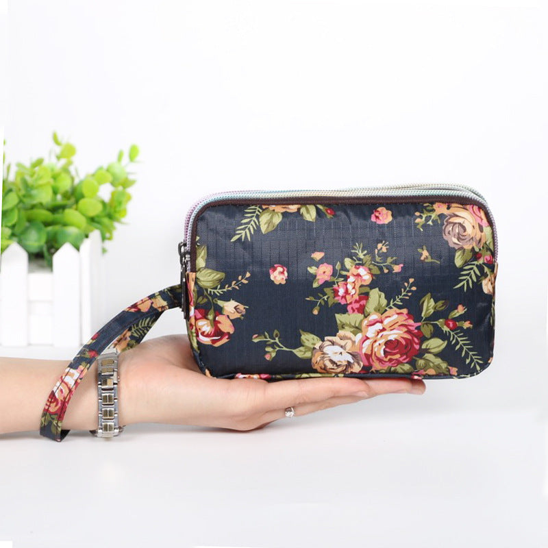 Floral Printed Fabric Wristlet Wallet for Women - Double Zipper Clutch with Wrist Strap -dropshippingabc.com