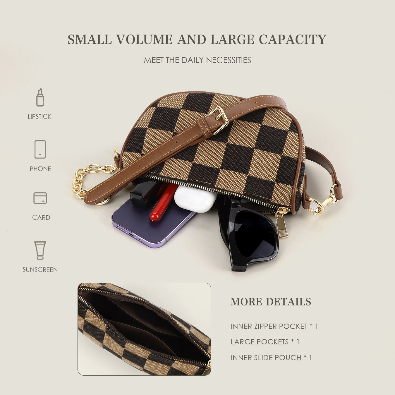 Small Crossbody Bag – Versatile Commute with Checkerboard Canvas, Compact Earphone Bag, Stylish 2-in-1 Chest Bag & Fanny Pack for Everyday Use -dropshippingabc.com
