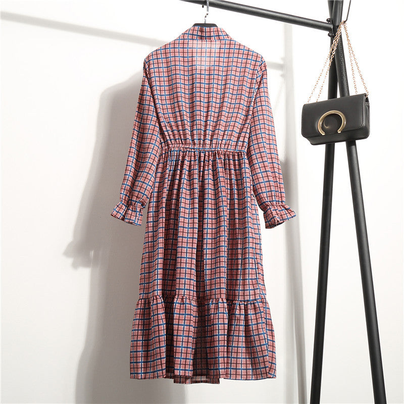 Long Sleeve Floral Print Chiffon Dress - Medium Lace Up Slim Fit Women's Dress