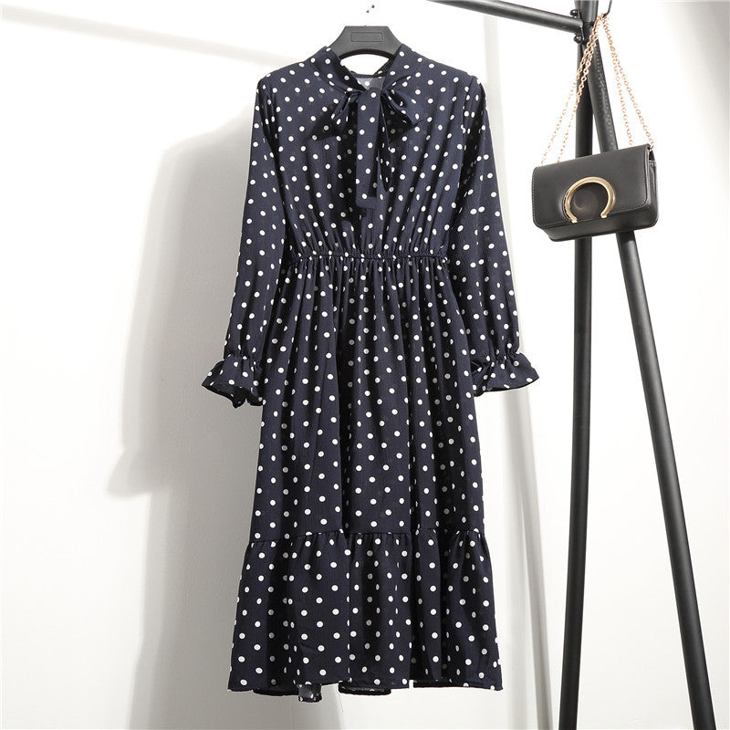 Long Sleeve Floral Print Chiffon Dress - Medium Lace Up Slim Fit Women's Dress -dropshippingabc.com