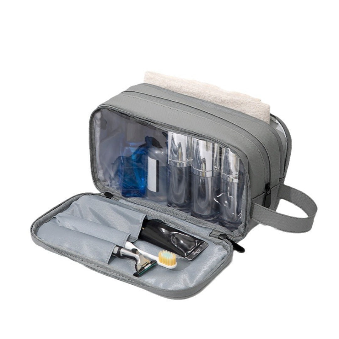 Men's 3-Layer Toilet Bag for Business Trip - Small Compact Cosmetic Organizer with Dry Wet Separation -dropshippingabc.com