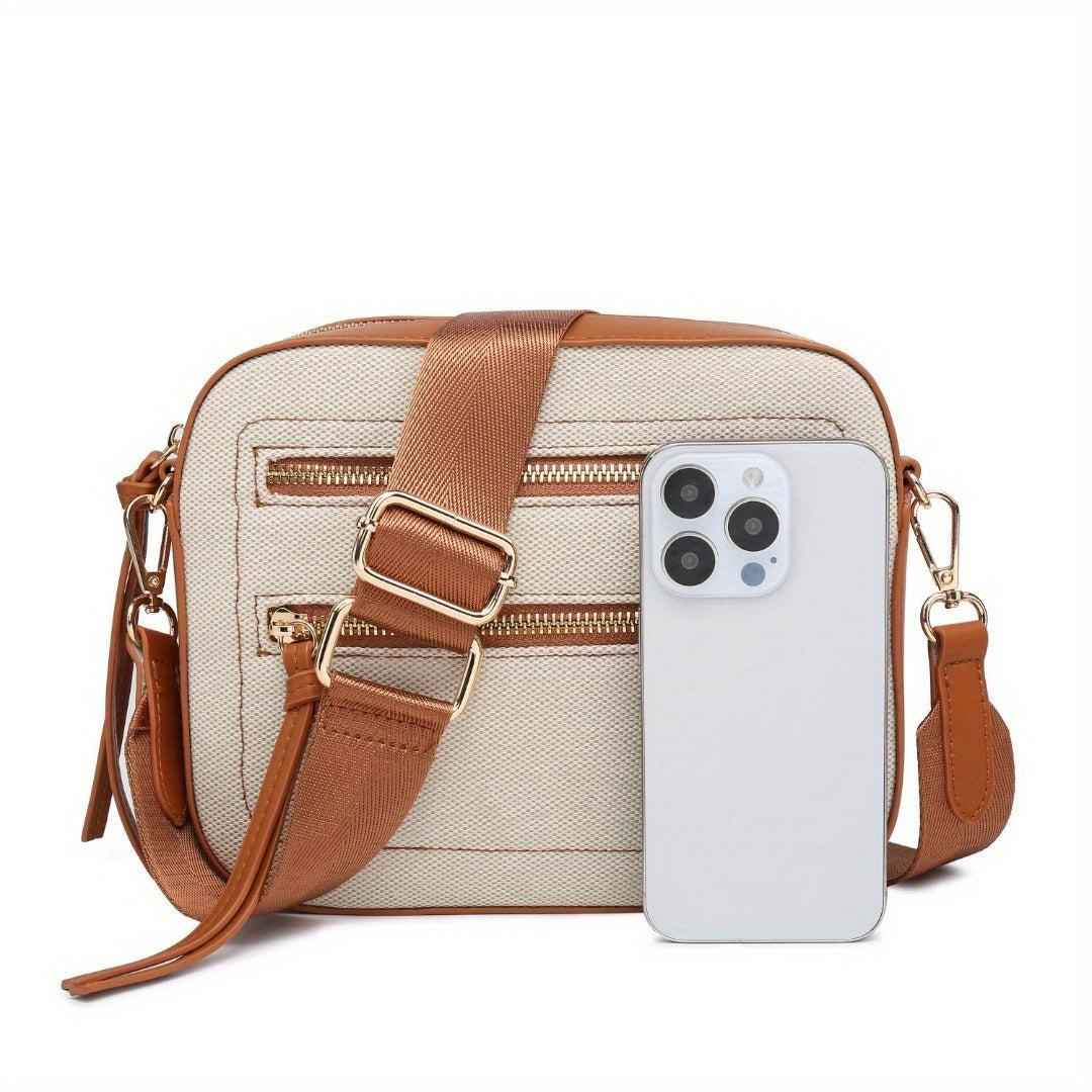 Small Crossbody Purse - Contrast Color Square Bag with Front Zipper Pockets