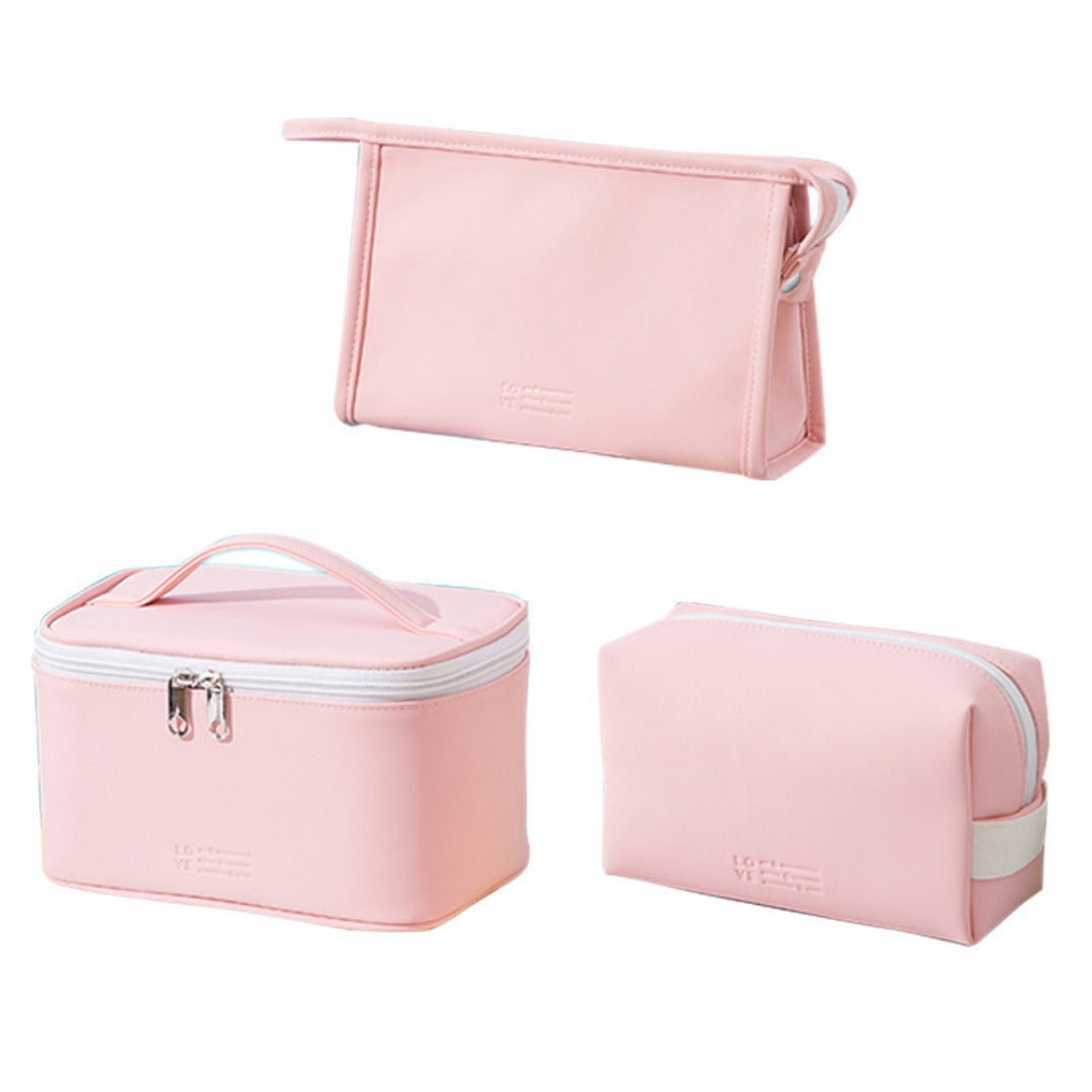 3-Piece Large Capacity Makeup Bags Set - Waterproof PU Cosmetic Organizer for Gym, College, Travel -dropshippingabc.com