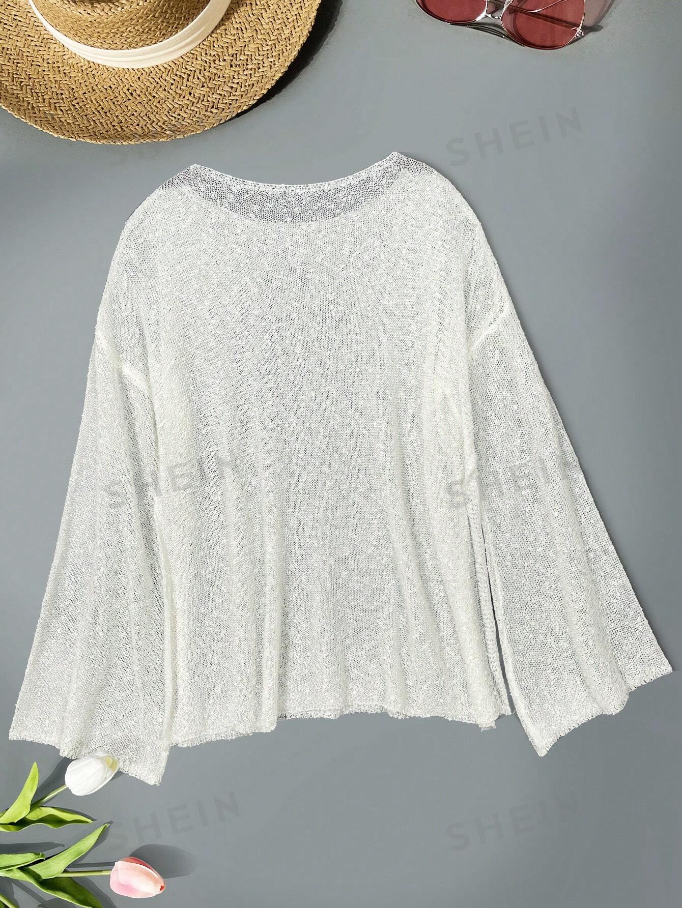 Women's Loose Drop Shoulder & Bell Sleeve Beach Cover Up For Casual Or Vacation Outfit -dropshippingabc.com