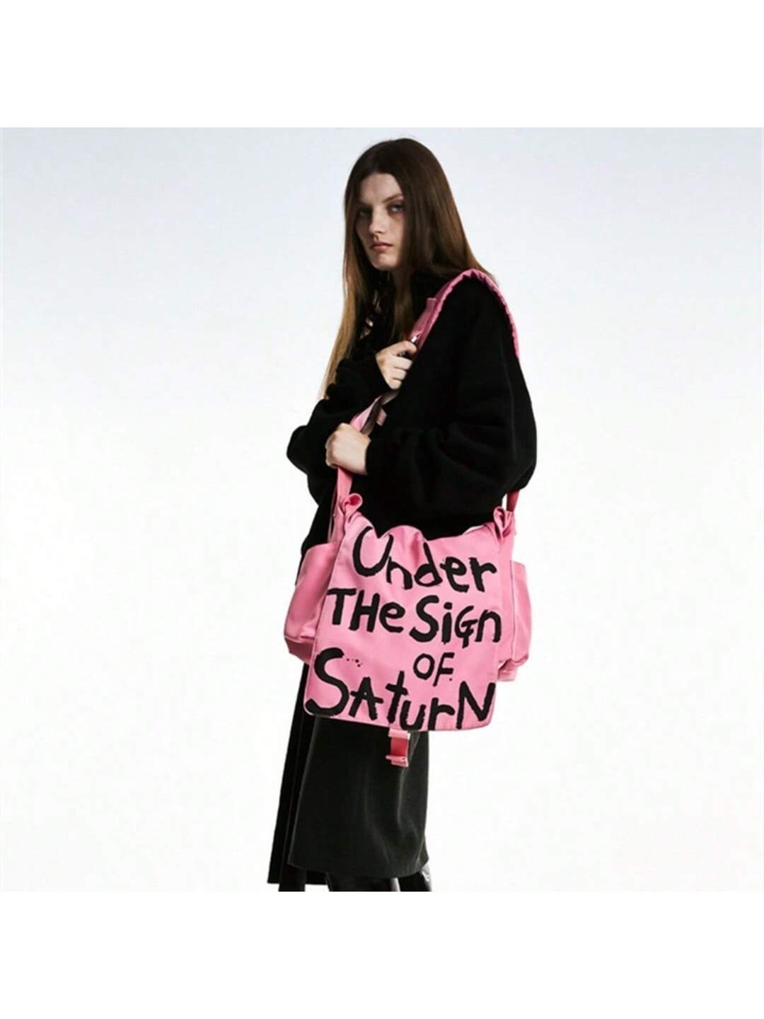 Goth Punk Canvas Messenger Bag - Waterproof Letter Printed Crossbody Bag for College Students, Shoulder Satchel -dropshippingabc.com