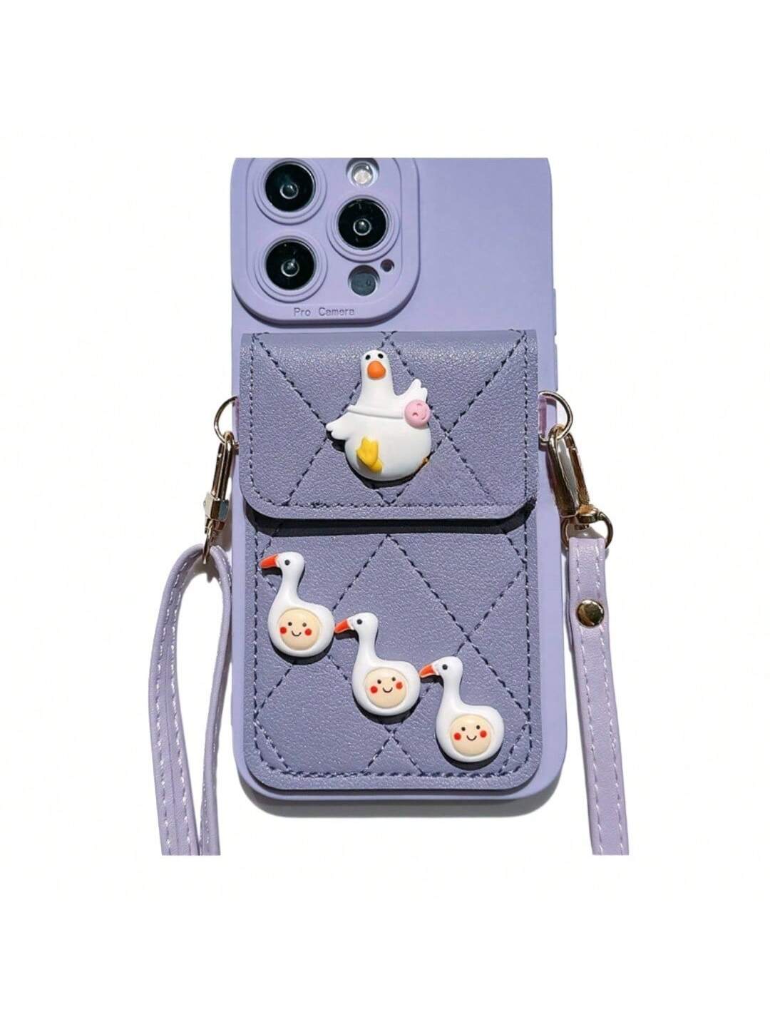 Cute Leather Wallet Phone Case for iPhone 14/13 Pro Max - RFID Blocking Card Holder with Crossbody Strap -dropshippingabc.com