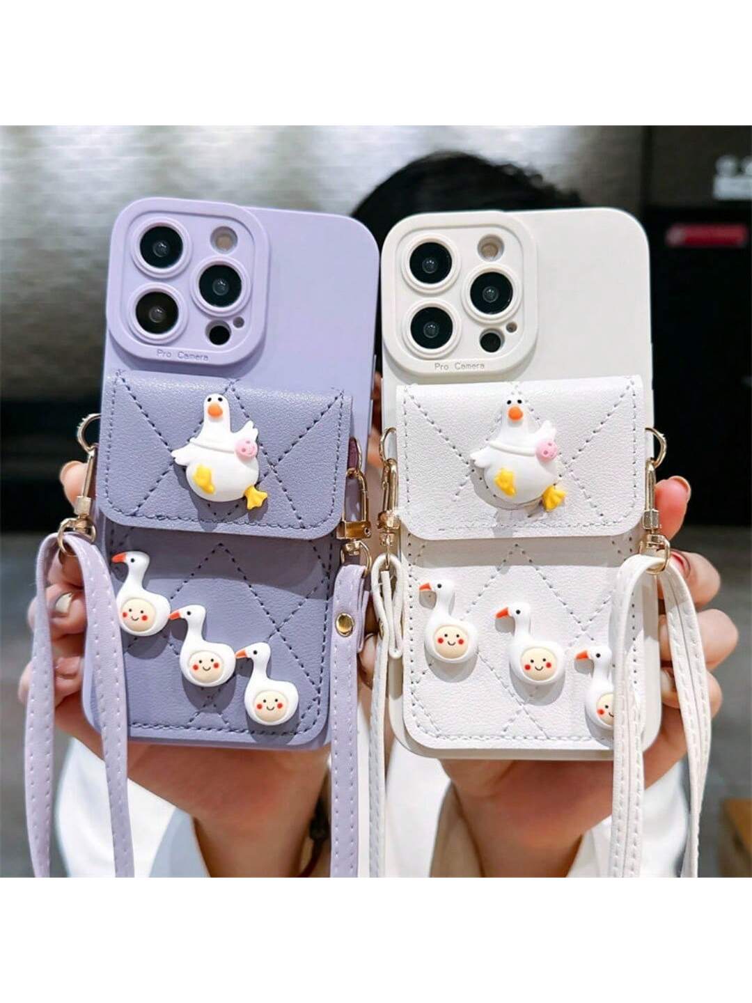 Cute Leather Wallet Phone Case for iPhone 14/13 Pro Max - RFID Blocking Card Holder with Crossbody Strap -dropshippingabc.com