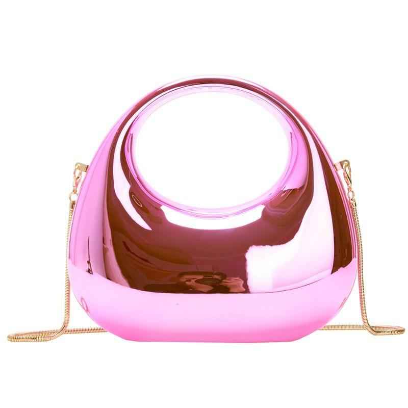 Acrylic Clutch Purse with Oval Bottom & Metal Top Handle - Versatile Chain Strap Evening Bag for Dinner & Parties