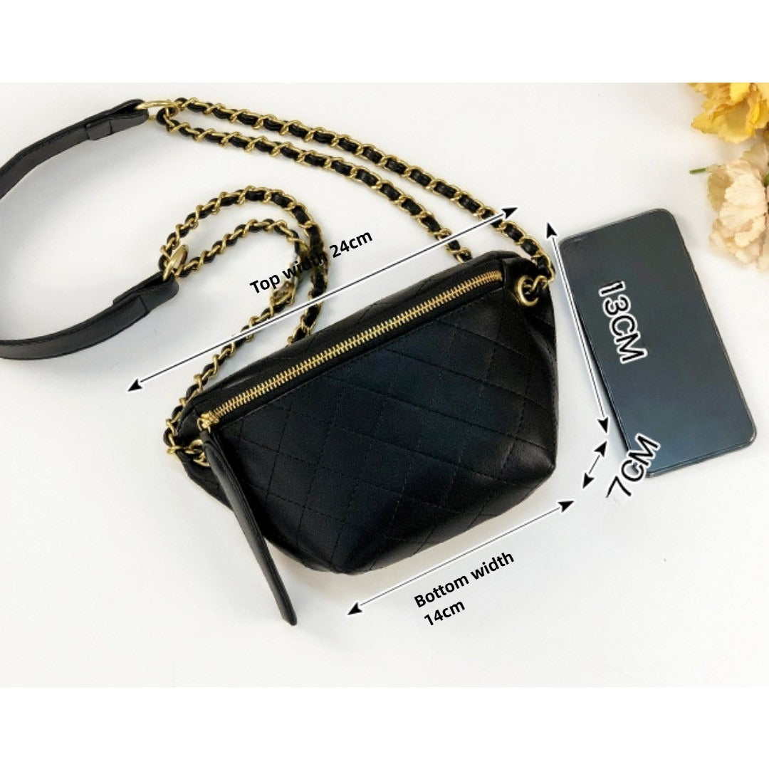 Checkered Embroidered Fanny Pack - Stylish Crossbody Chest Bag & Waist Purse for Women with Fashion Chain -dropshippingabc.com