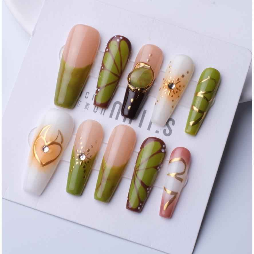 Artisan 3D Floral Press On Nails - Long Square Glitter Gradient with Adhesive 1073