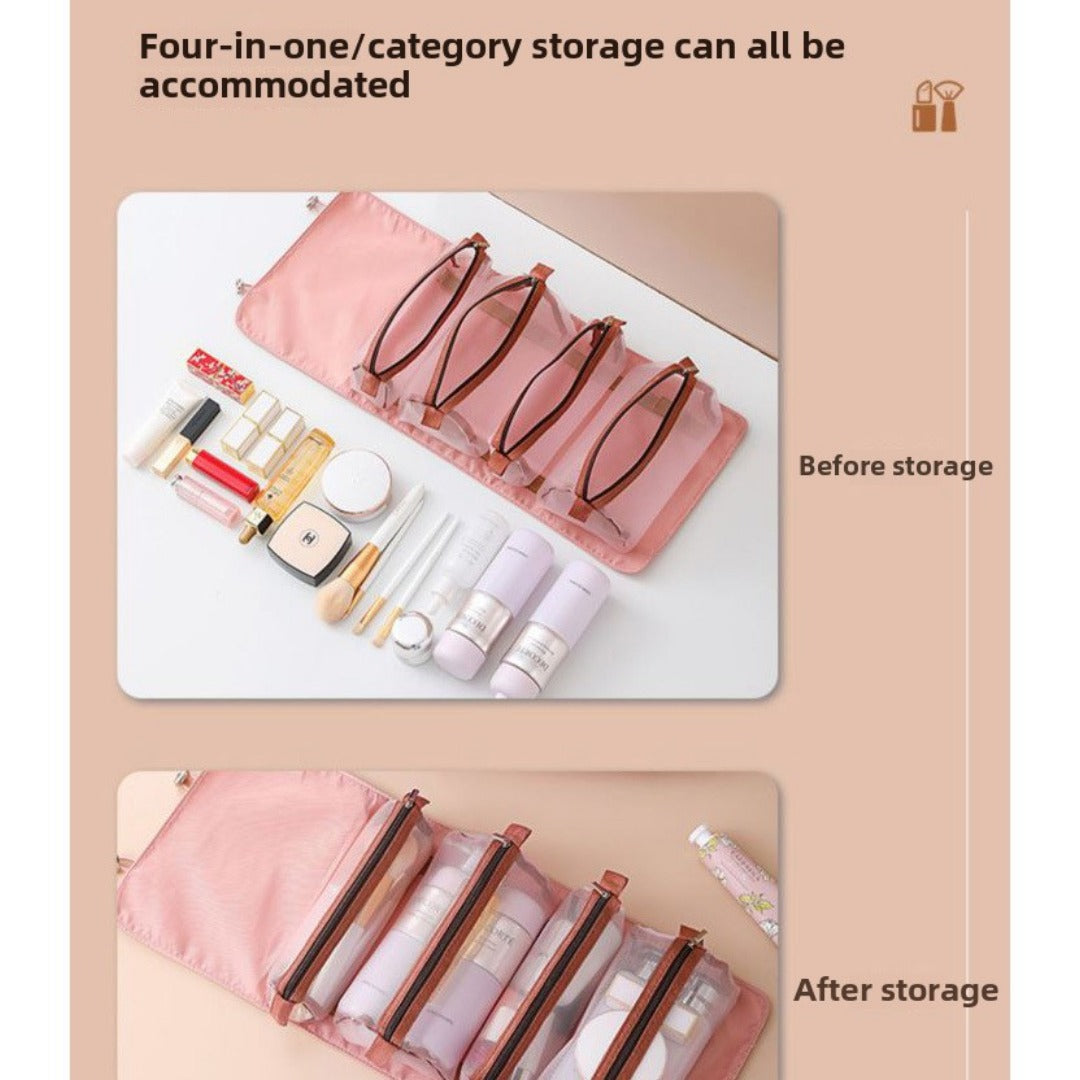4-in-1 Convertible Makeup Bag - Large Capacity Travel Toiletry Organizer with Detachable Compartments -dropshippingabc.com