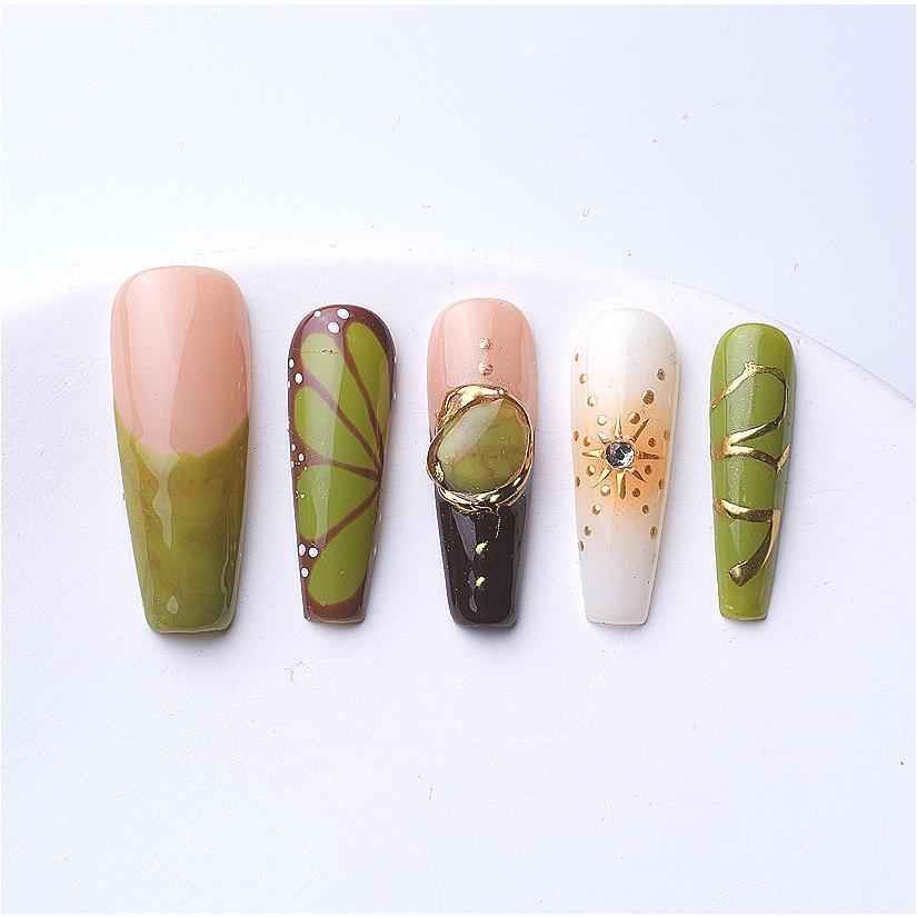 Artisan 3D Floral Press On Nails - Long Square Glitter Gradient with Adhesive 1073