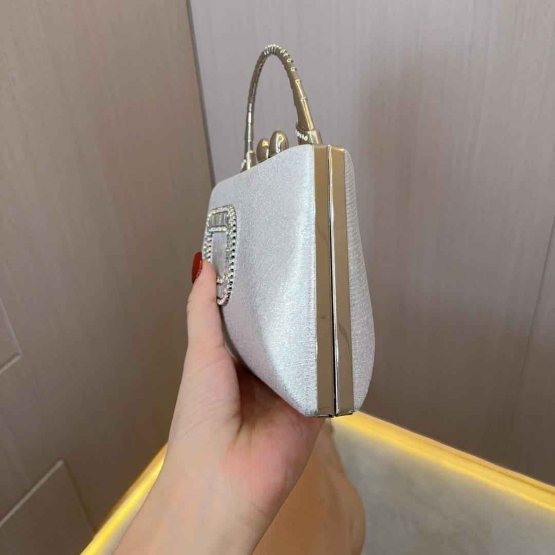 Gold & Silver Clutch Purses with Leather Base - Metal Top Handle Ladies Evening Bag for Party Prom Dinner