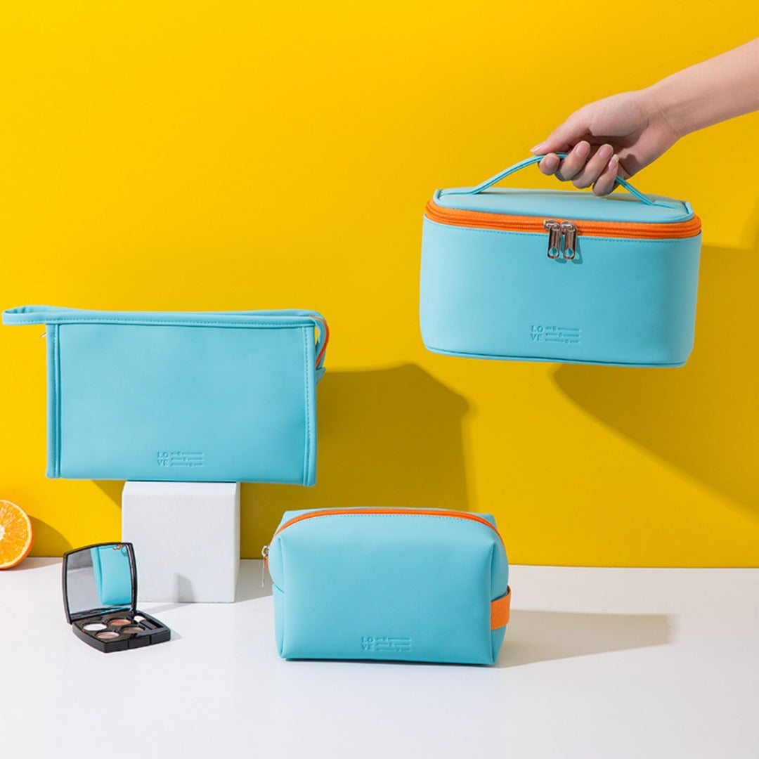 3-Piece Large Capacity Makeup Bags Set - Waterproof PU Cosmetic Organizer for Gym, College, Travel -dropshippingabc.com