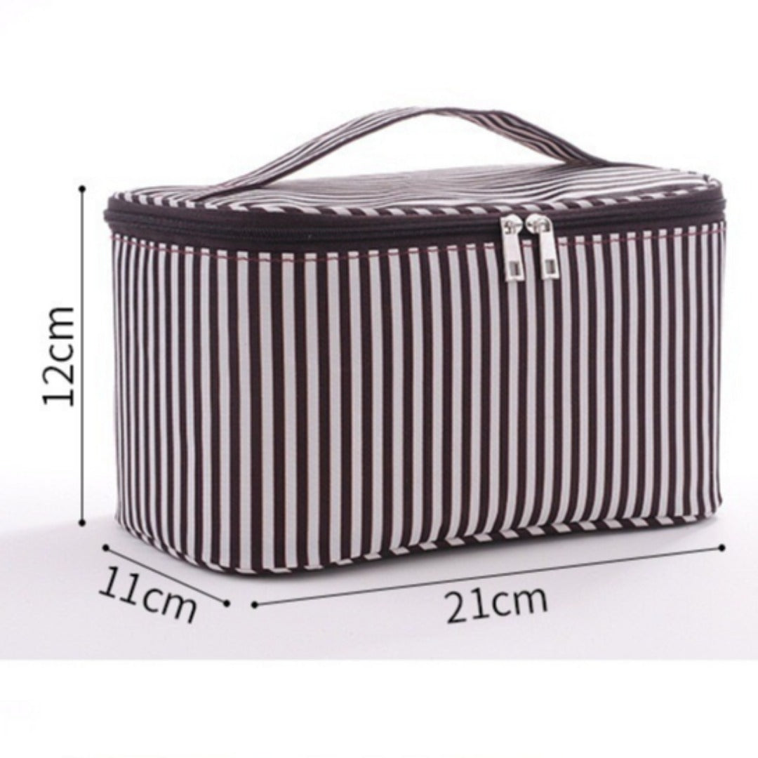 Simple Striped Makeup Bag - Large Capacity Square Travel Toiletry Organizer -dropshippingabc.com