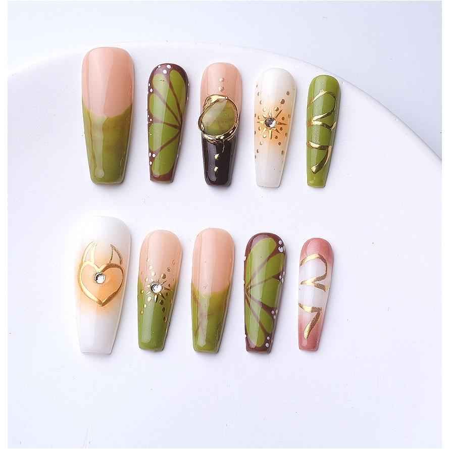 Artisan 3D Floral Press On Nails - Long Square Glitter Gradient with Adhesive 1073