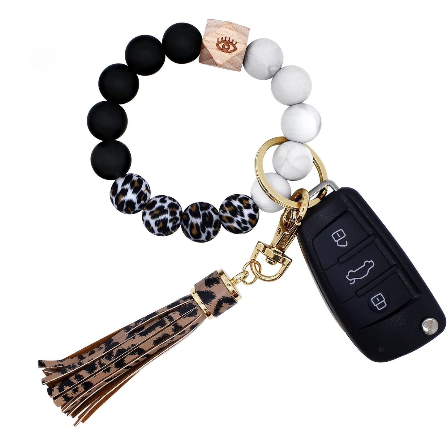 PU Tassel Keychain Women's Bag charm Silicone Beaded Keychain Wristlet Key Ring Bracelet Cute Car Key Chain Holder for Women Girls