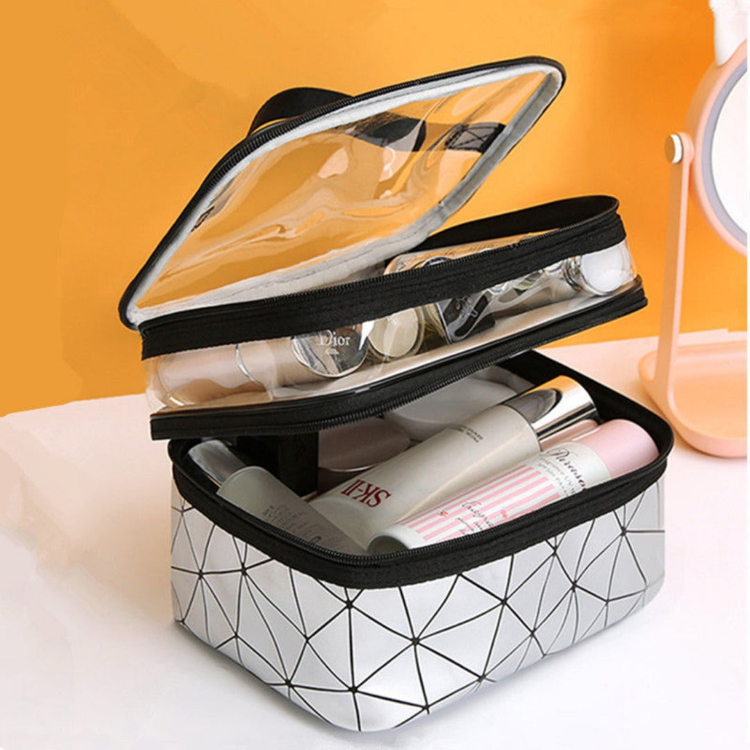 Clear Double-Layer Cosmetic Bag - Large Waterproof Makeup & Toiletry Organizer for Travel, Gym, College -dropshippingabc.com