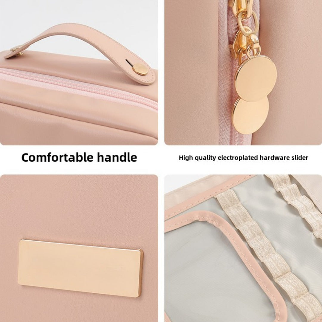 PU Square Makeup Bag - Large Capacity Portable Cosmetic Organizer with Compartments for Travel -dropshippingabc.com