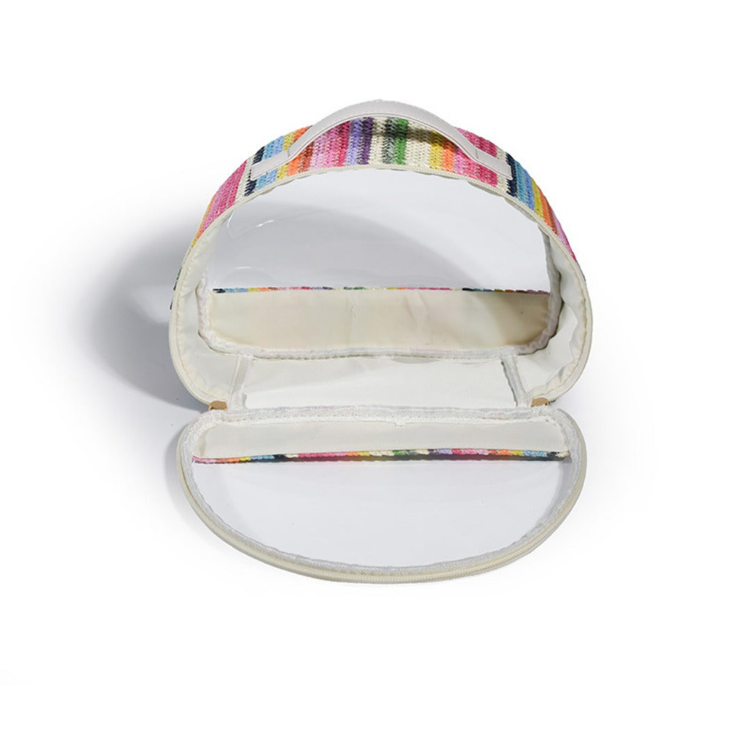 Semicircular Straw & PVC Cosmetic Bag - Waterproof Woven Travel Toiletry Organizer -dropshippingabc.com