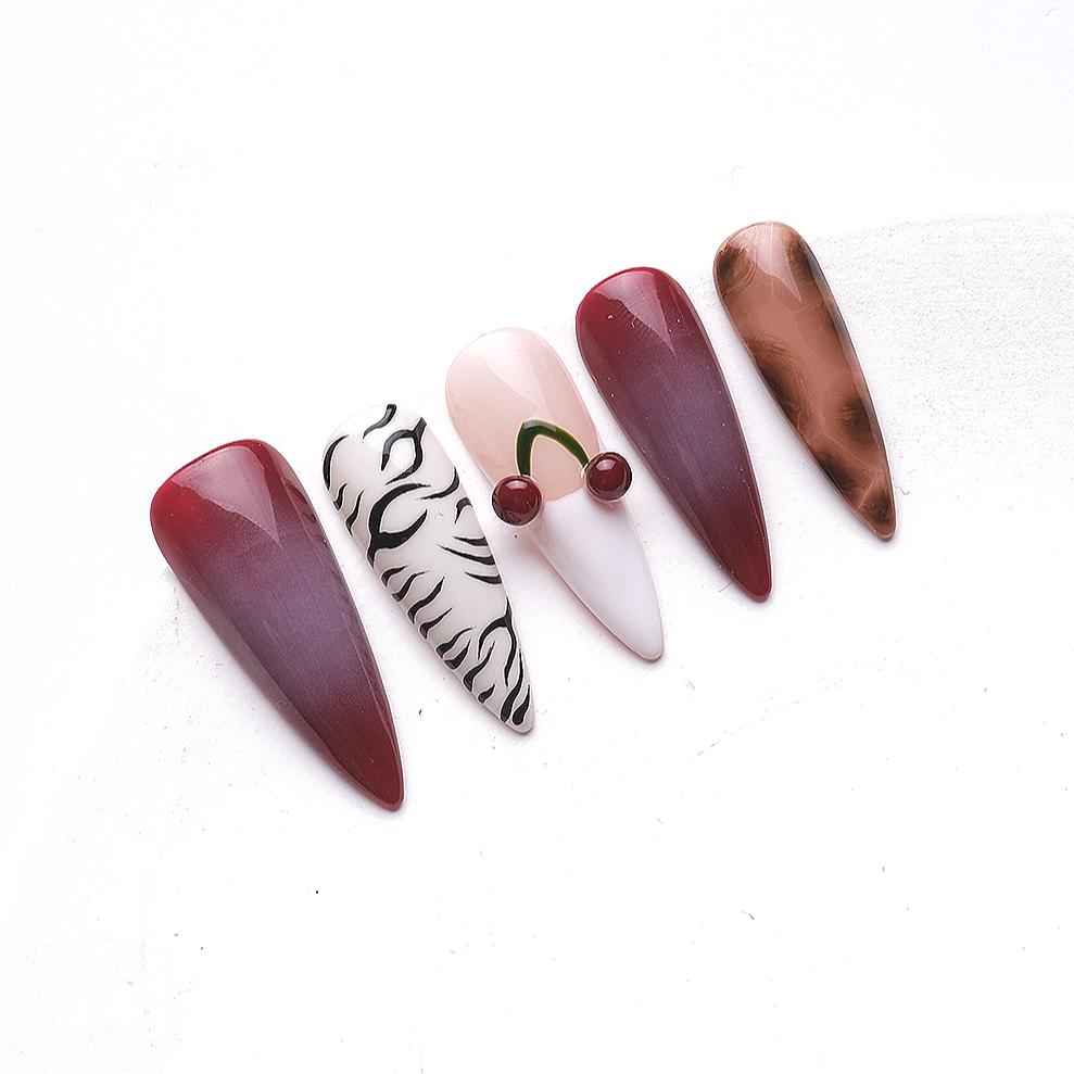 3D Floral Elegance Press On Nails - Long stiletto Glitter Gradient False Nails 1076