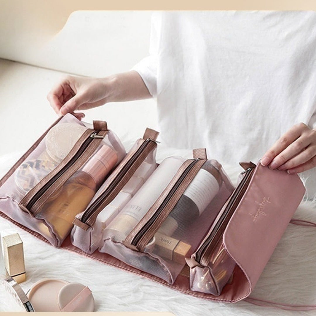 4-in-1 Convertible Makeup Bag - Large Capacity Travel Toiletry Organizer with Detachable Compartments -dropshippingabc.com