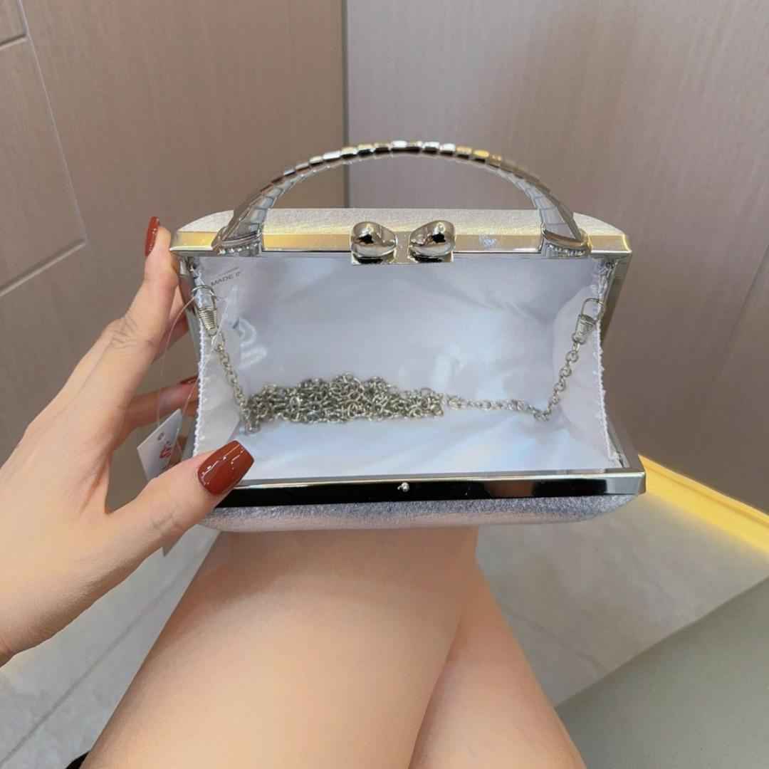 Gold & Silver Clutch Purses with Leather Base - Metal Top Handle Ladies Evening Bag for Party Prom Dinner