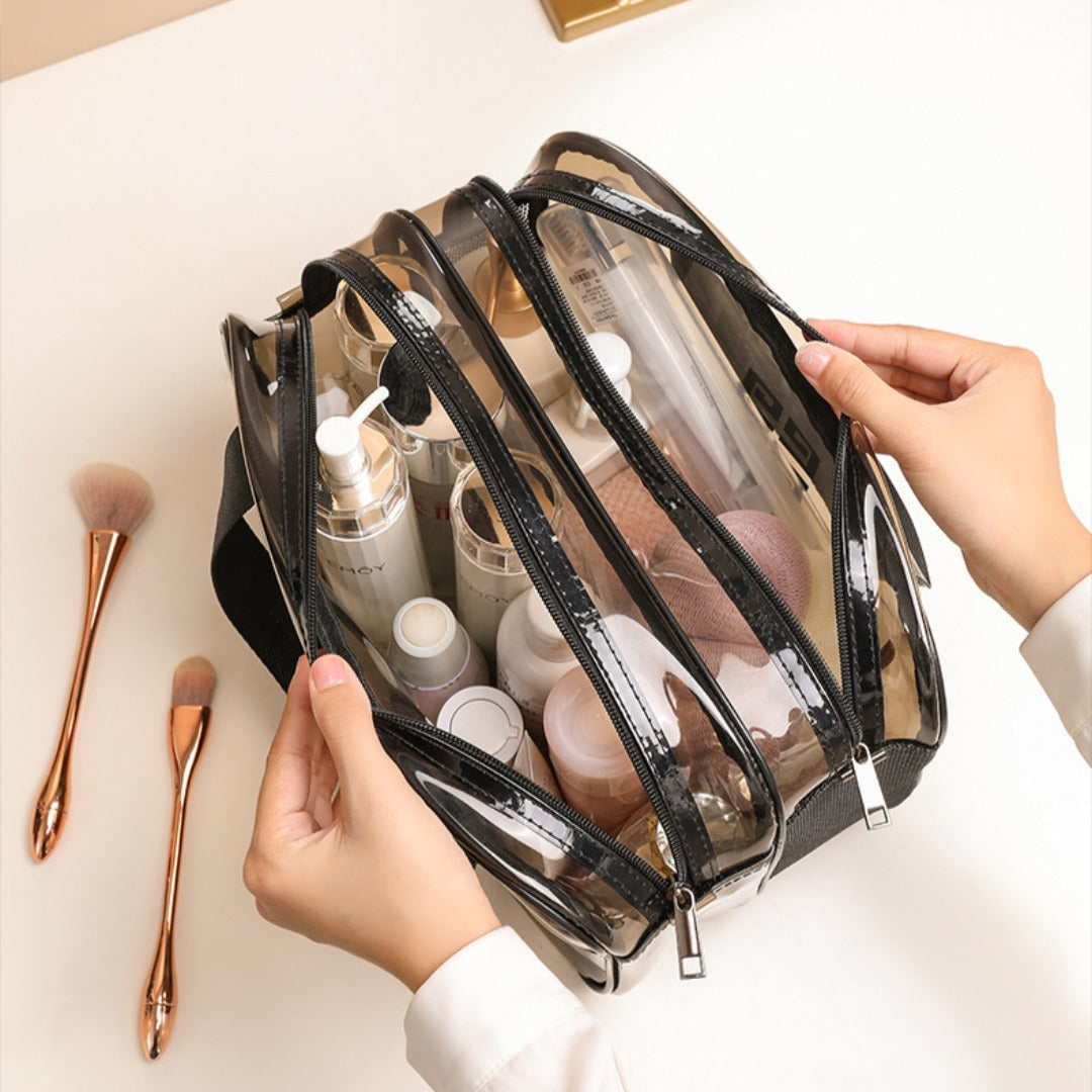 Transparent PVC Makeup Bag with Wet-Dry Separation - Double Layer Waterproof Travel Toiletry Organizer -dropshippingabc.com