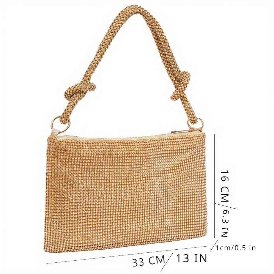 Fully Rhinestone Evening Purse - Flat Rectangle Party Prom Shoulder Bag, Large Capacity & Lightweight