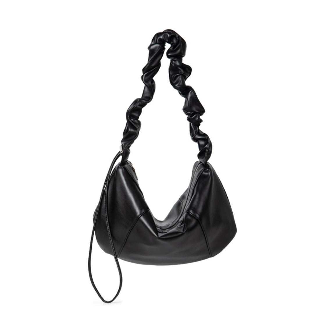 Drawstring Pleated Soft Leather Underarm Bag - Large Capacity Small Shoulder Hobo Bag -dropshippingabc.com