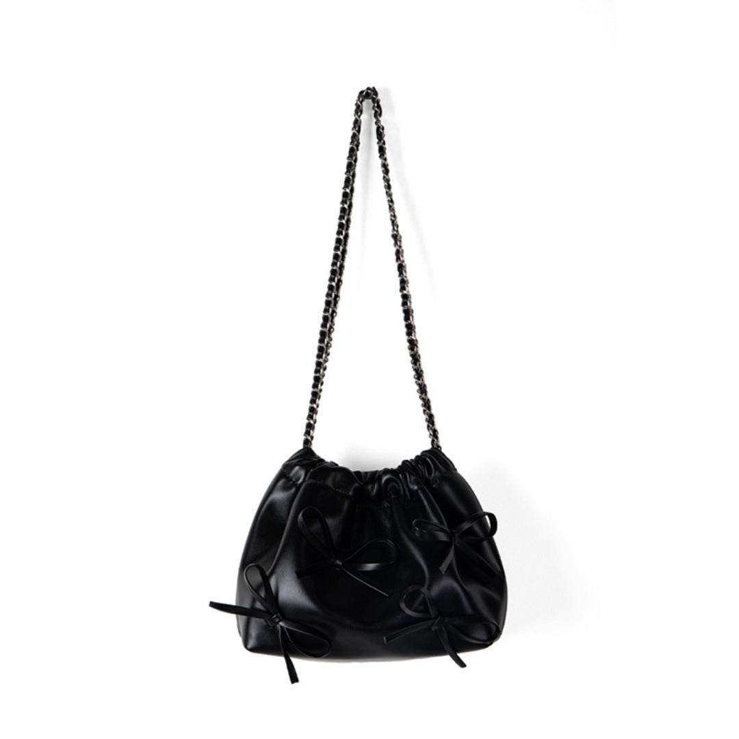 Bow Detail Soft Leather Crossbody Bag - Versatile Commuter Chain Shoulder Bag for Spring Fashion -dropshippingabc.com