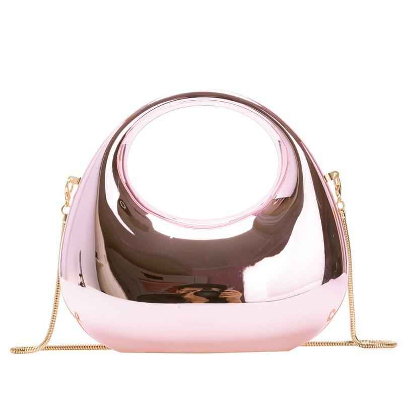 Acrylic Clutch Purse with Oval Bottom & Metal Top Handle - Versatile Chain Strap Evening Bag for Dinner & Parties