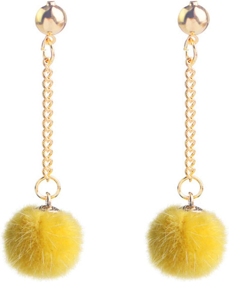 Faux Fur Pom Pom Tassel Drop Dangle Earrings Set