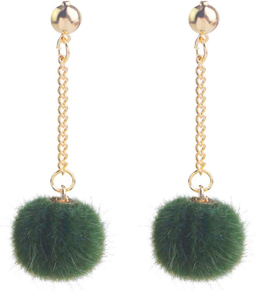 Faux Fur Pom Pom Tassel Drop Dangle Earrings Set