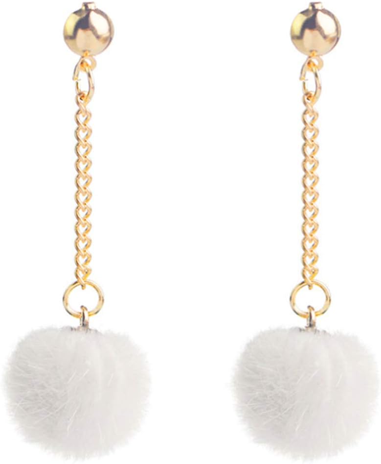 Faux Fur Pom Pom Tassel Drop Dangle Earrings Set