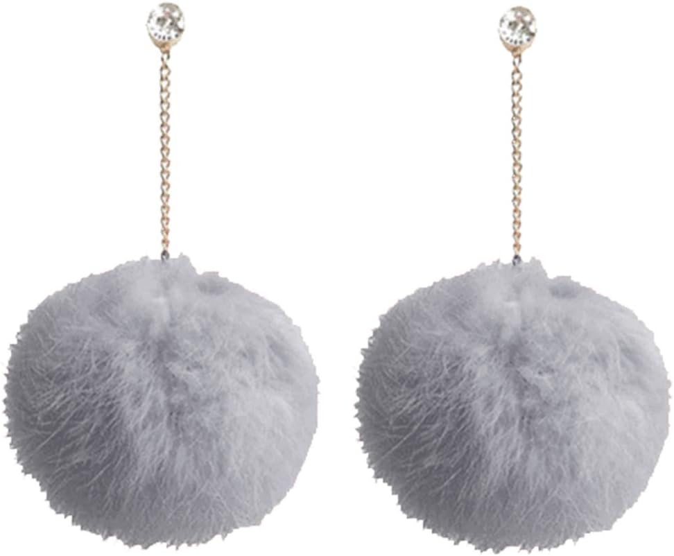 Faux Fur Pom Pom Tassel Drop Dangle Earrings Set -dropshippingabc.com