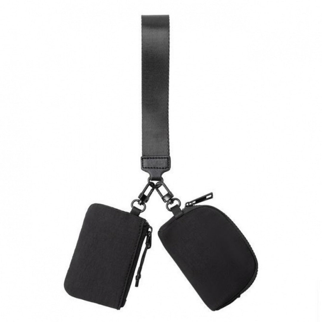 Waterproof Nylon ID Bag - Double Bag Multi-function Wristlet Wallet with Keychain for Women -dropshippingabc.com