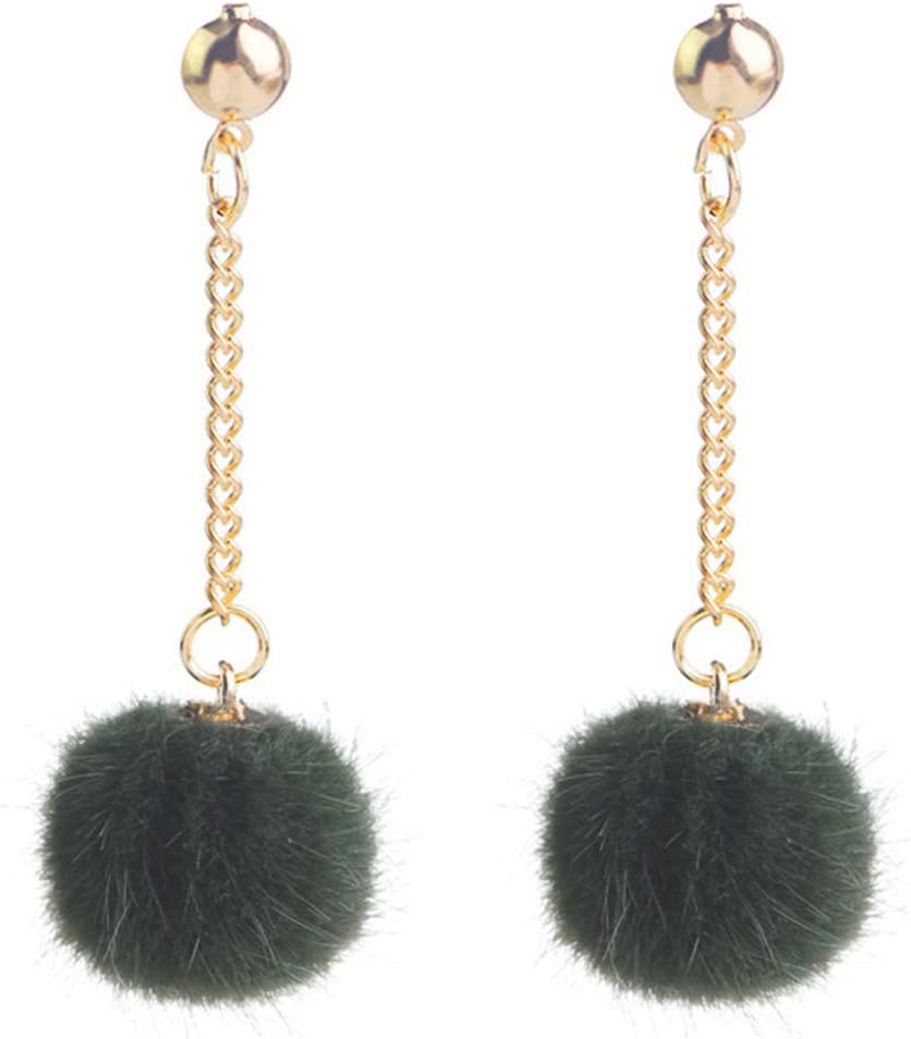 Faux Fur Pom Pom Tassel Drop Dangle Earrings Set
