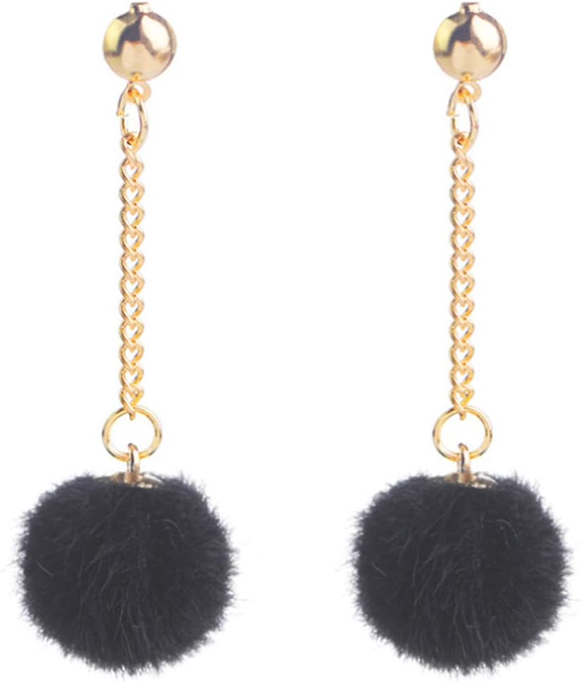 Faux Fur Pom Pom Tassel Drop Dangle Earrings Set