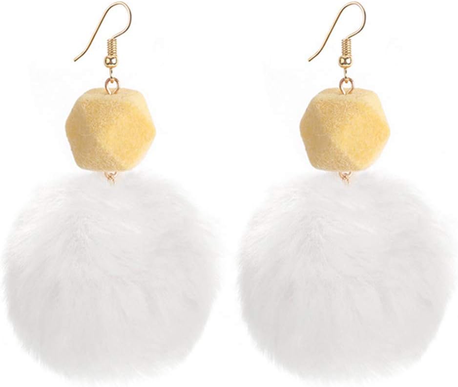 Faux Fur Pom Pom Tassel Drop Dangle Earrings Set