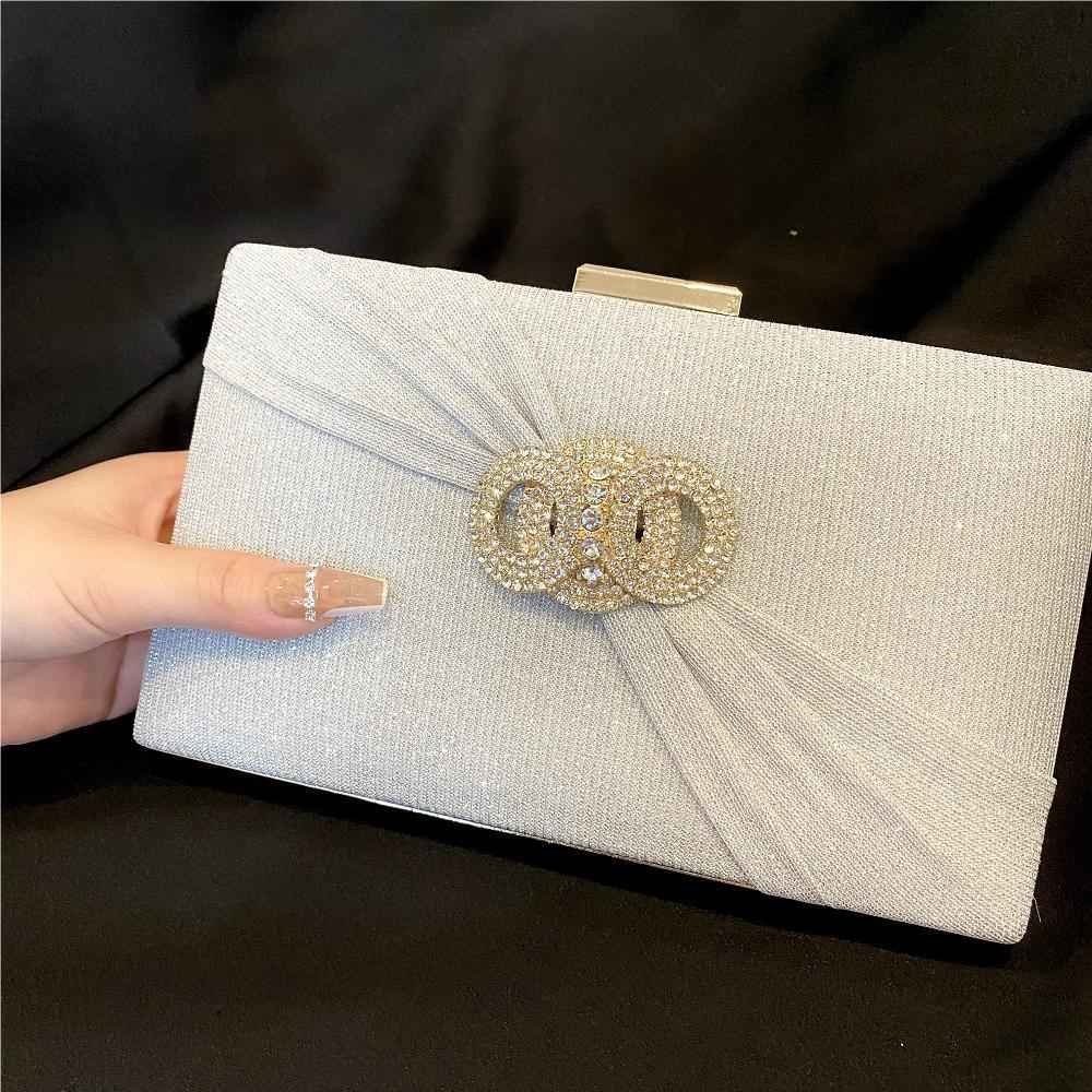 Long Rectangle Clutch Bag with Diamond Ribbon Button - Elegant Evening Purse for Wedding & Birthday Dinner