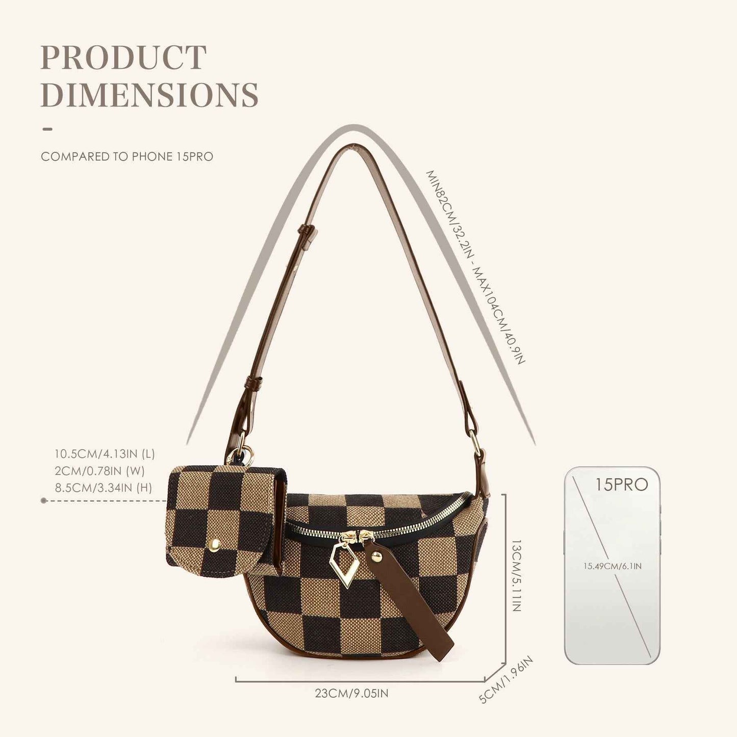 Checkerboard Canvas Crossbody Bag - 2-in-1 Compact Chest Bag & Fanny Pack for Everyday Commute